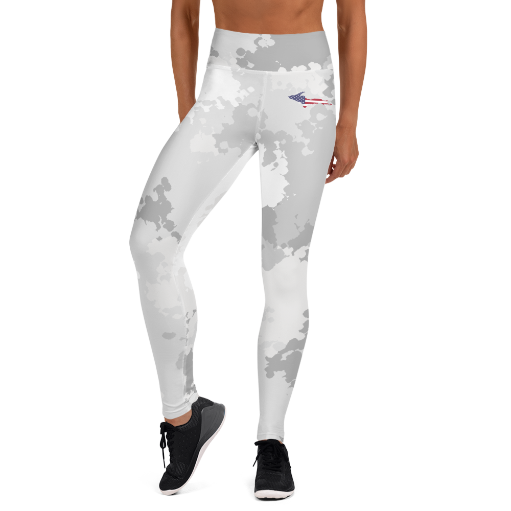 Michigan Upper Peninsula Yoga Leggings (w/ UP USA Flag) | Snow Camo