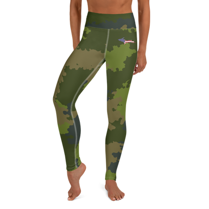 Michigan Upper Peninsula Yoga Leggings (w/ UP USA Flag) | Woodland Camo