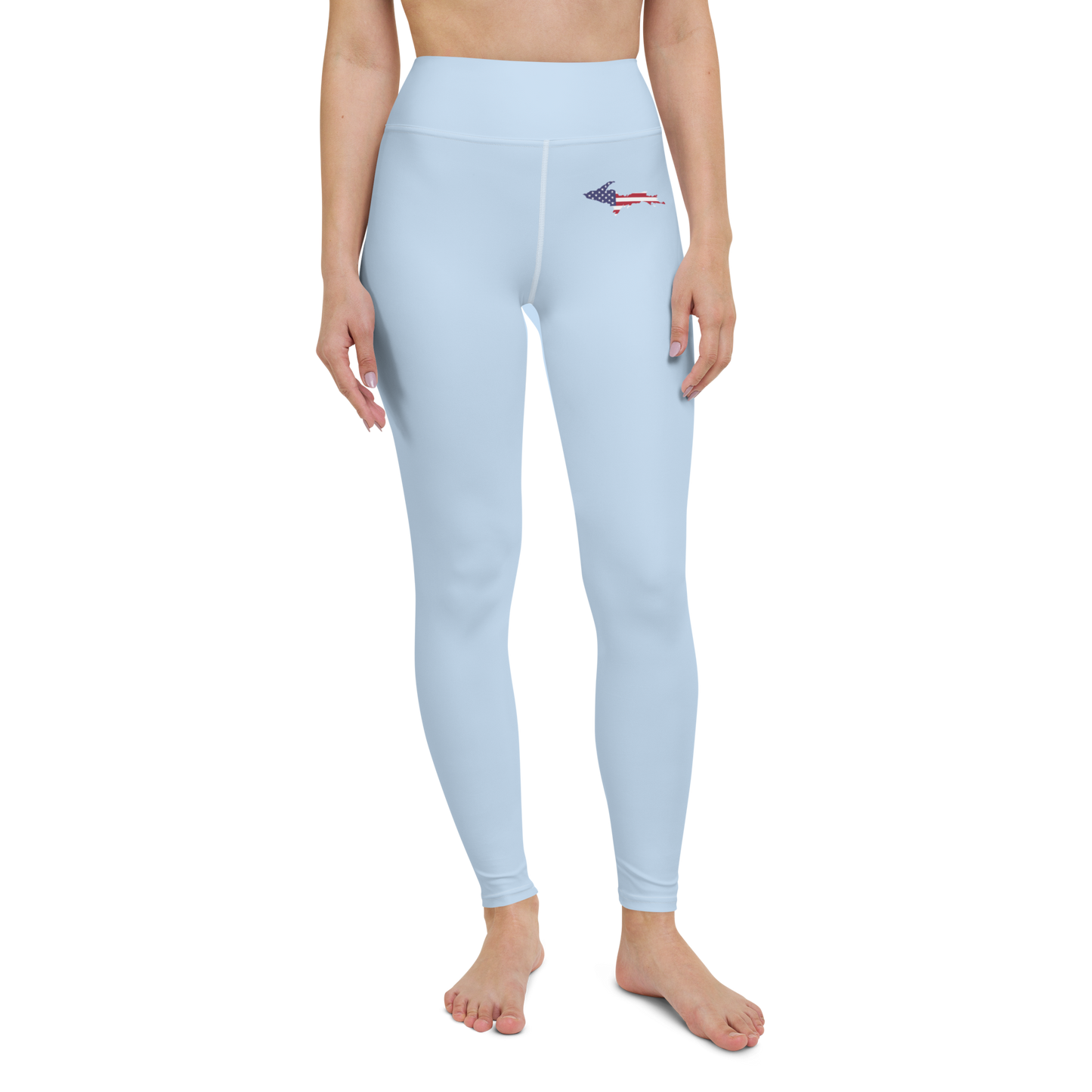 Michigan Upper Peninsula Yoga Leggings (w/ UP USA Flag) | Light Blue