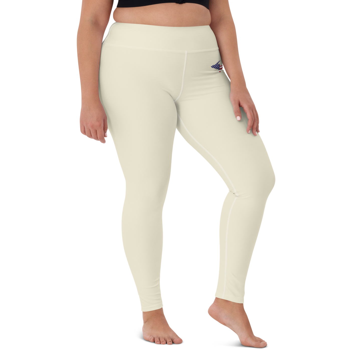 Michigan Upper Peninsula Yoga Leggings (w/ UP USA Flag) | Ivory White