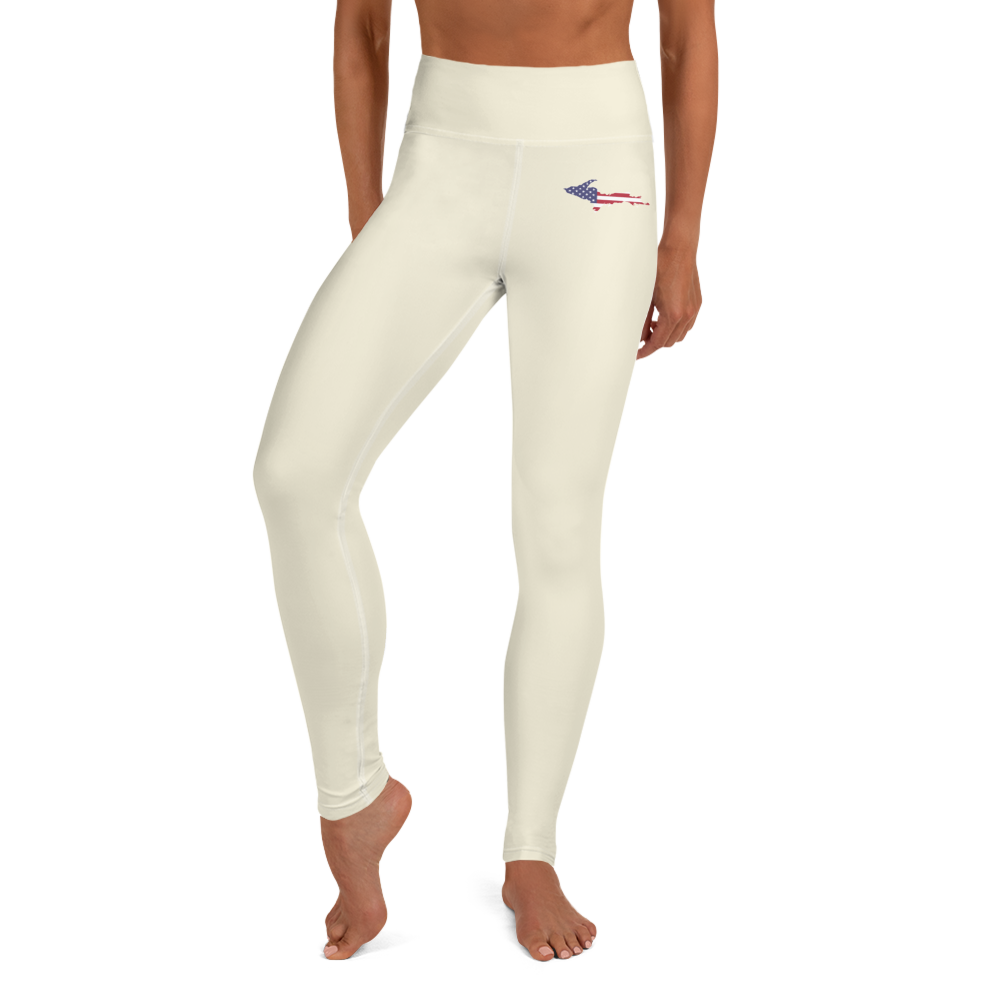 Michigan Upper Peninsula Yoga Leggings (w/ UP USA Flag) | Ivory White