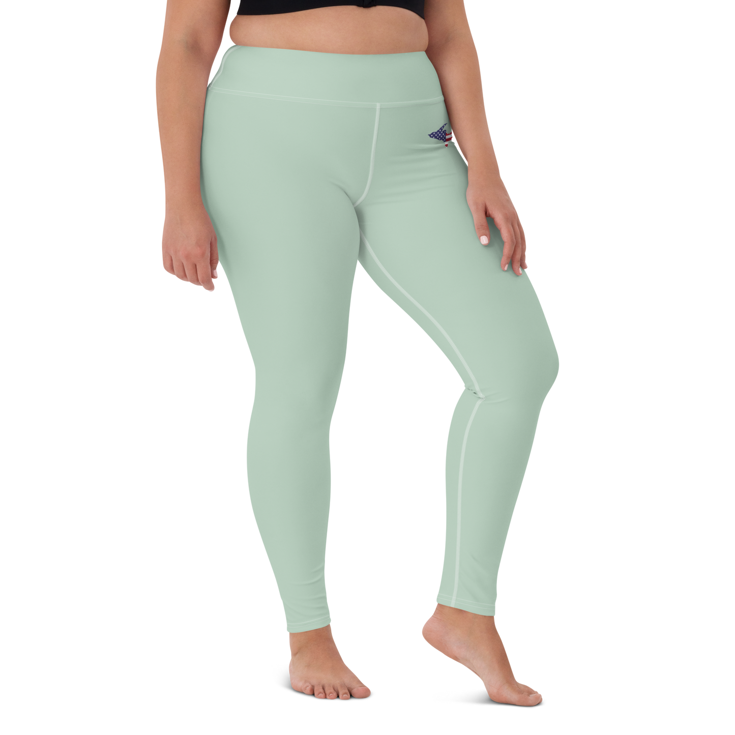 Michigan Upper Peninsula Yoga Leggings (w/ UP USA Flag) | Sea Green