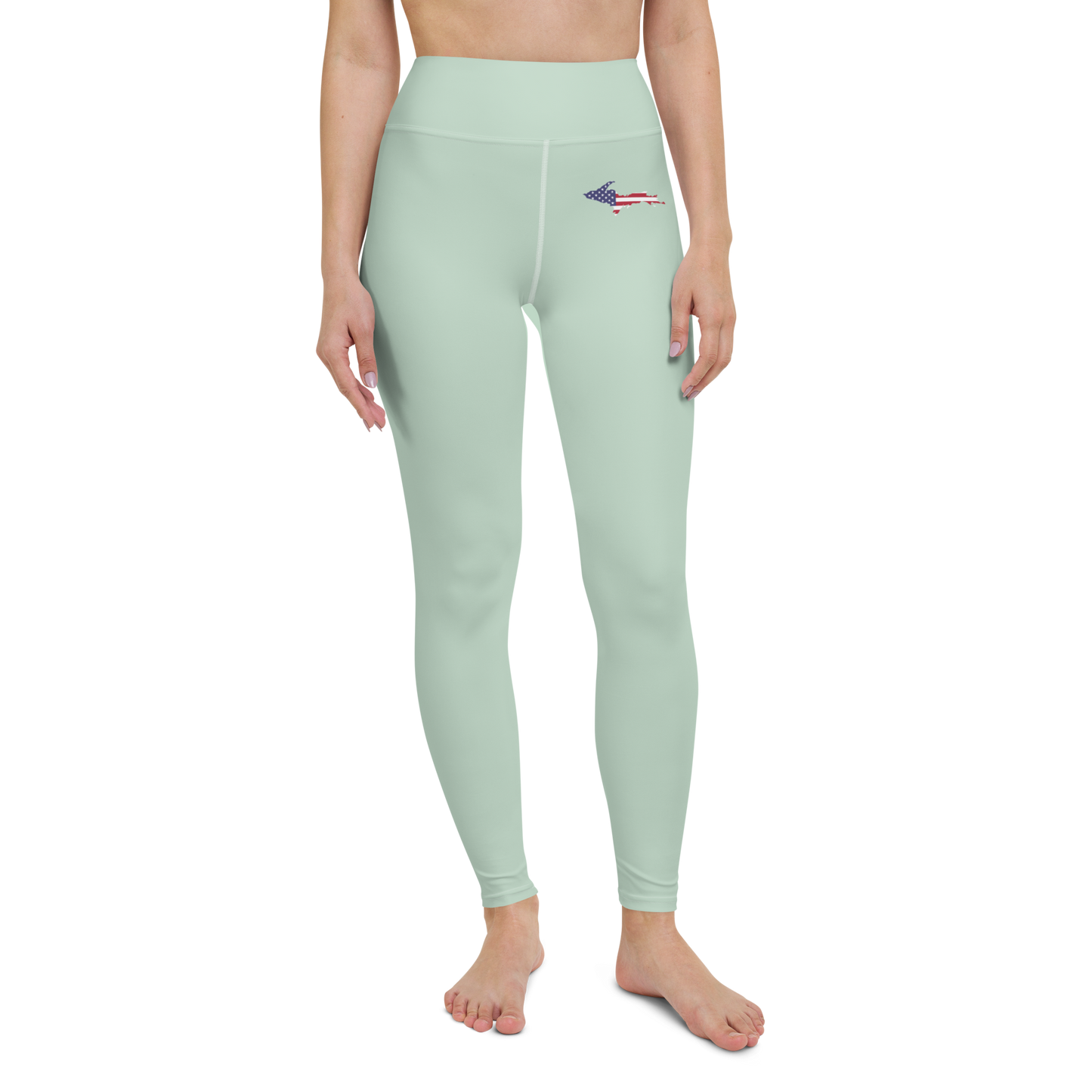 Michigan Upper Peninsula Yoga Leggings (w/ UP USA Flag) | Sea Green