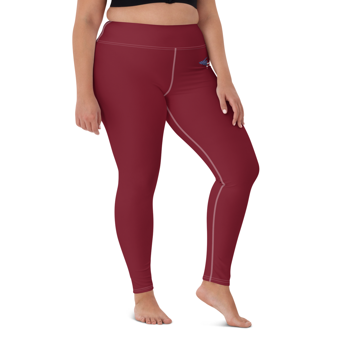 Michigan Upper Peninsula Yoga Leggings (w/ UP USA Flag) | Burgandy