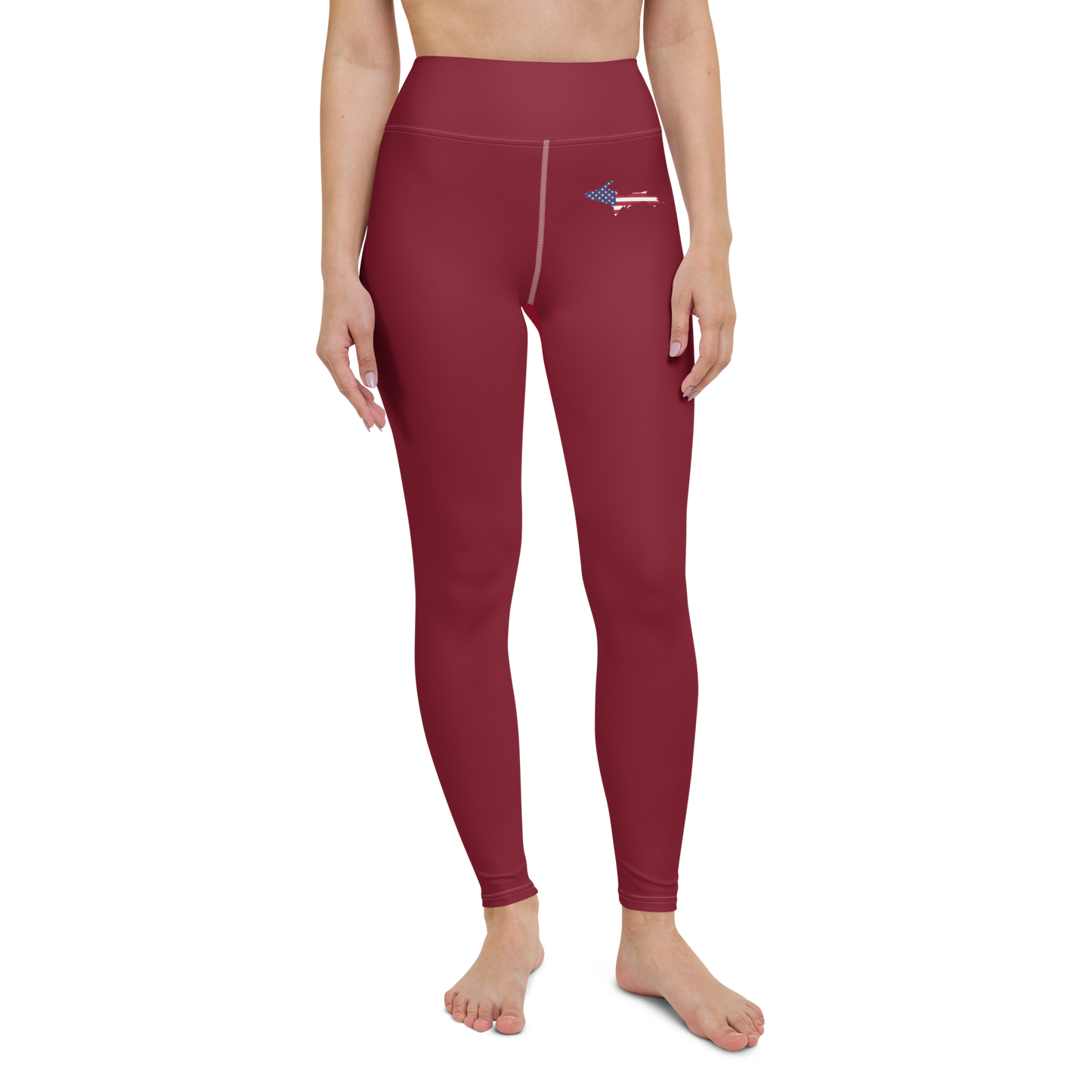 Michigan Upper Peninsula Yoga Leggings (w/ UP USA Flag) | Burgandy