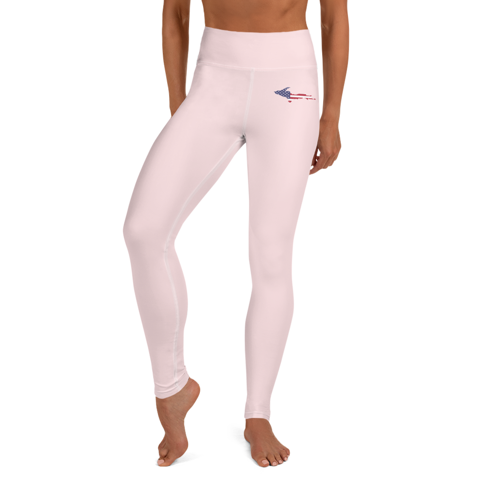 Michigan Upper Peninsula Yoga Leggings (w/ UP USA Flag) | Pale Pink