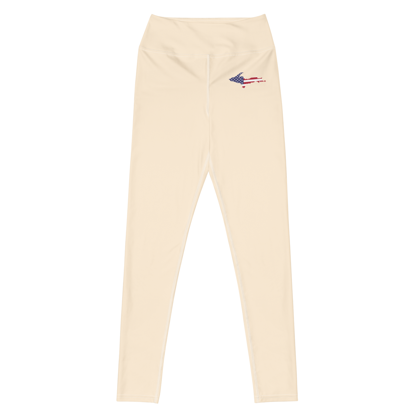 Michigan Upper Peninsula Yoga Leggings (w/ UP USA Flag) | Champagne White