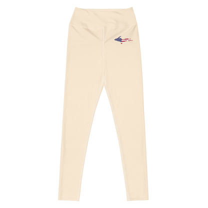 Michigan Upper Peninsula Yoga Leggings (w/ UP USA Flag) | Champagne White