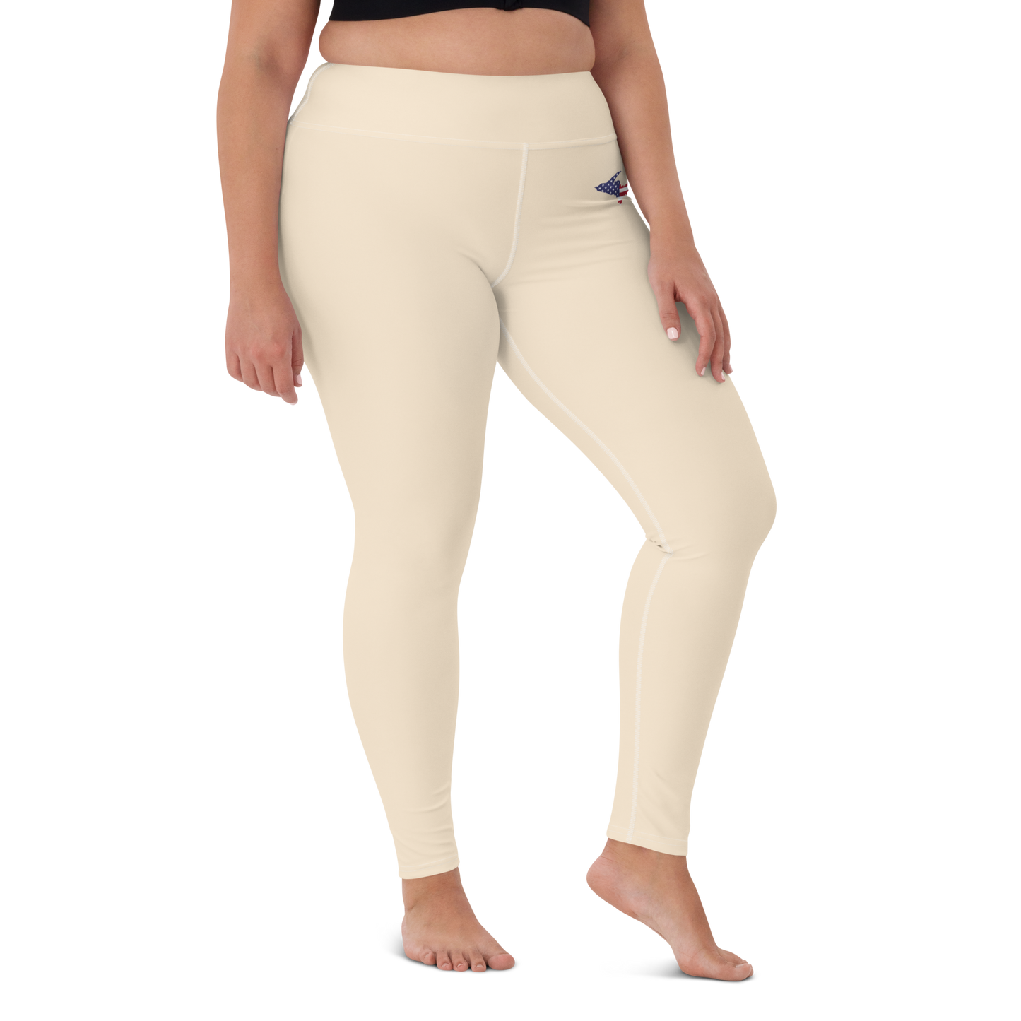 Michigan Upper Peninsula Yoga Leggings (w/ UP USA Flag) | Champagne White