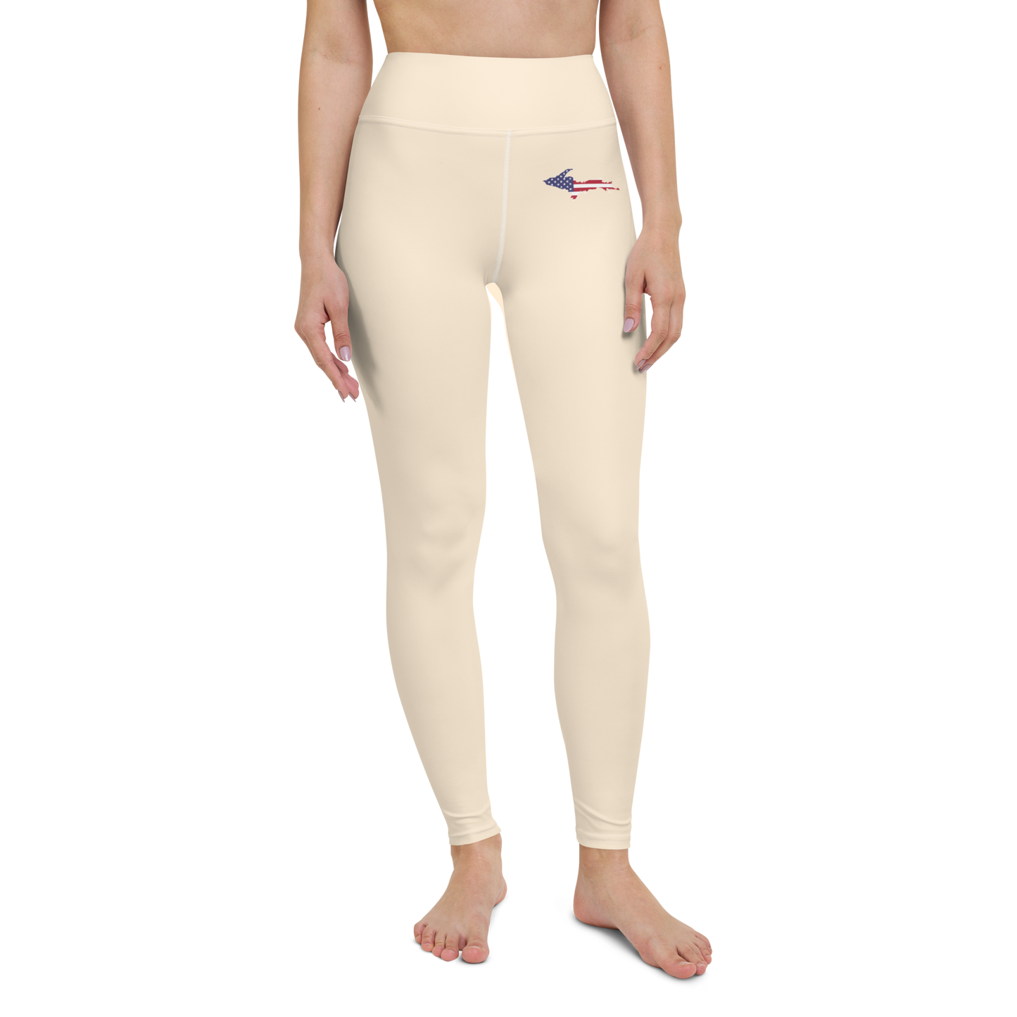 Michigan Upper Peninsula Yoga Leggings (w/ UP USA Flag) | Champagne White