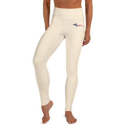 Michigan Upper Peninsula Yoga Leggings (w/ UP USA Flag) | Champagne White