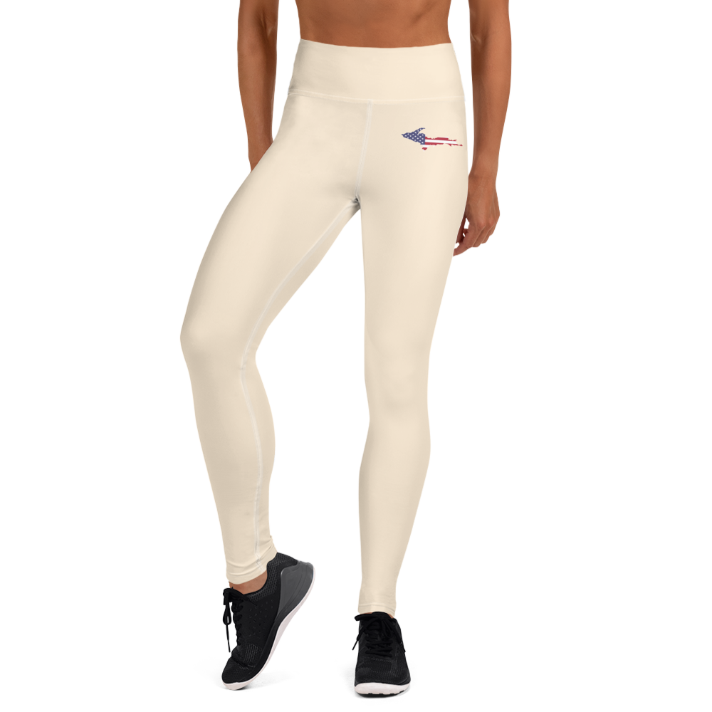 Michigan Upper Peninsula Yoga Leggings (w/ UP USA Flag) | Champagne White