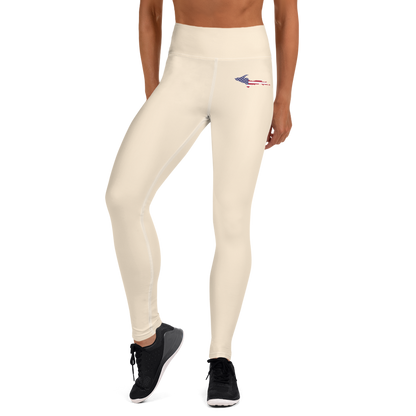 Michigan Upper Peninsula Yoga Leggings (w/ UP USA Flag) | Champagne White