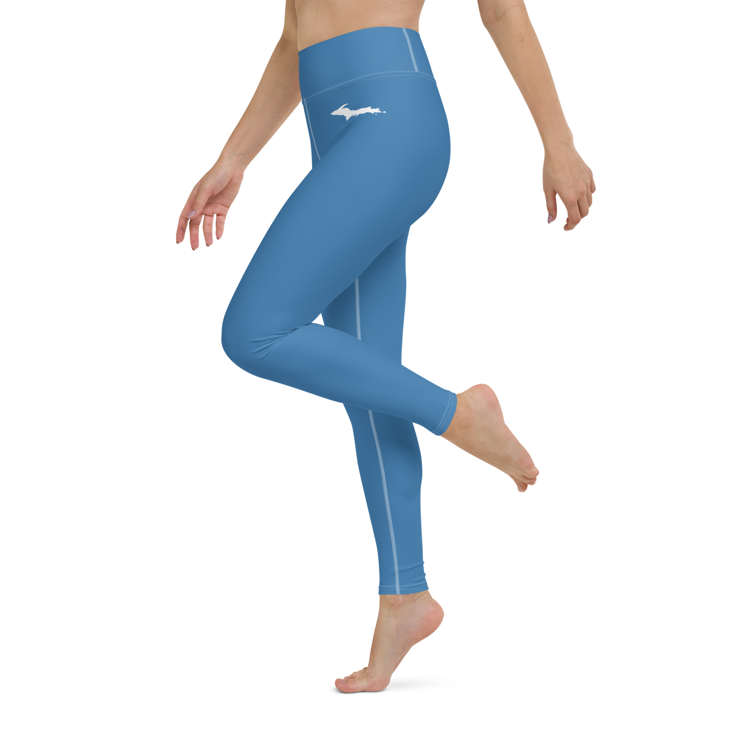 Michigan Upper Peninsula Yoga Leggings (w/ UP Outline) | Lake Superior Blue