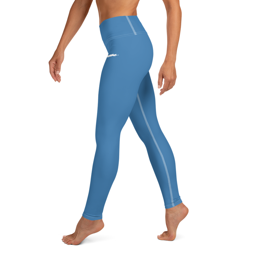 Michigan Upper Peninsula Yoga Leggings (w/ UP Outline) | Lake Superior Blue