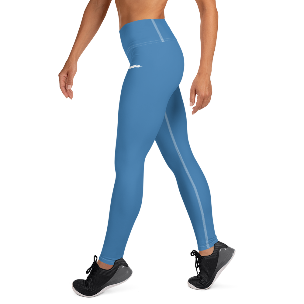 Michigan Upper Peninsula Yoga Leggings (w/ UP Outline) | Lake Superior Blue