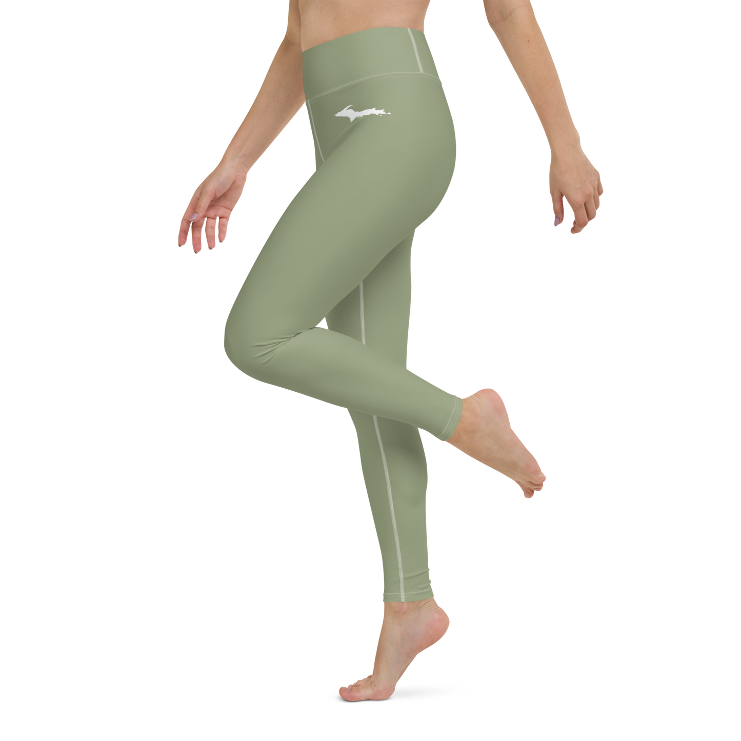 Michigan Upper Peninsula Yoga Leggings (w/ UP Outline) | Beachgrass Green