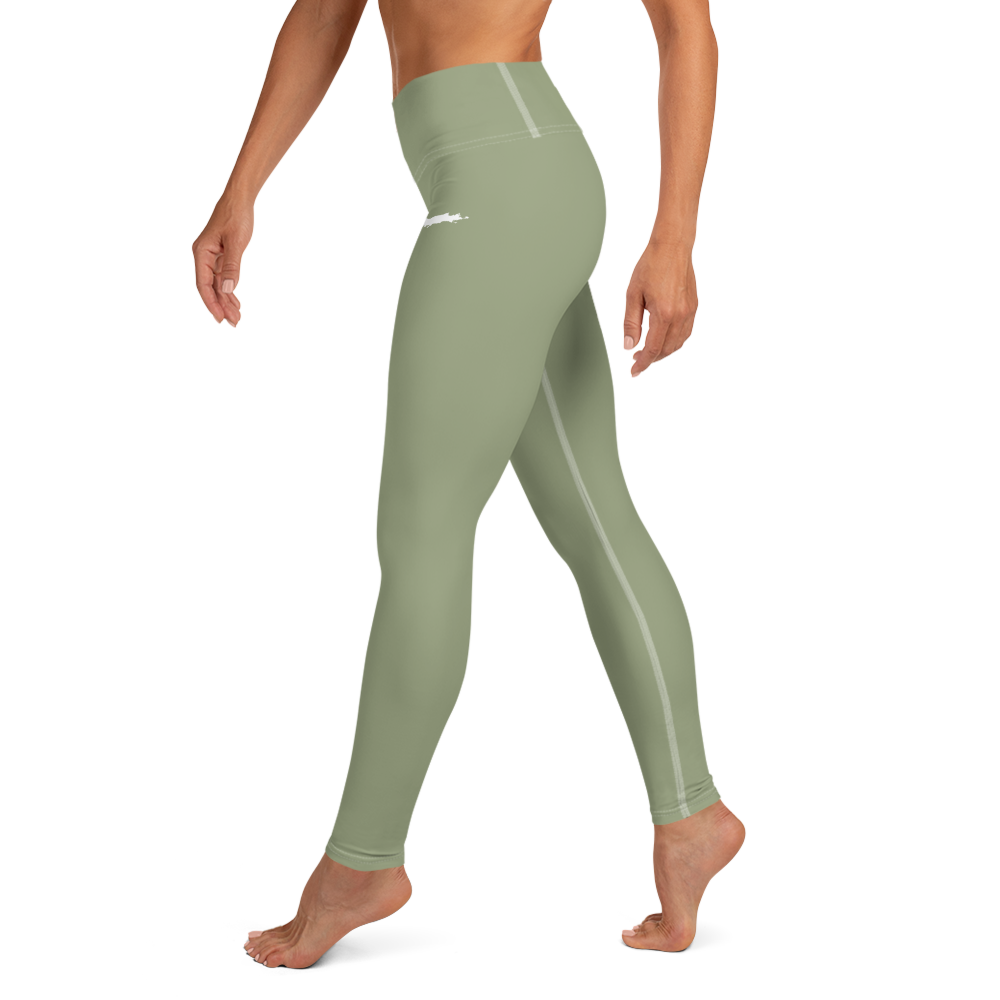 Michigan Upper Peninsula Yoga Leggings (w/ UP Outline) | Beachgrass Green