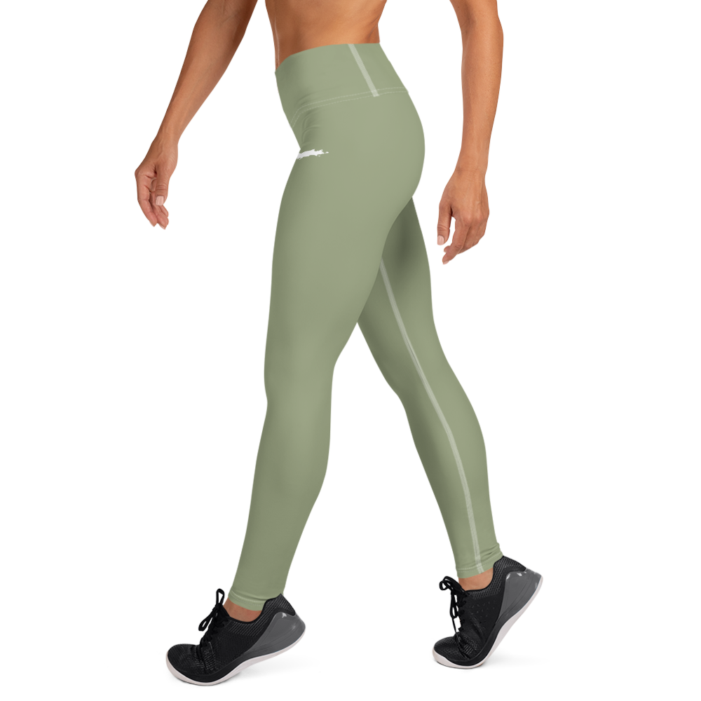 Michigan Upper Peninsula Yoga Leggings (w/ UP Outline) | Beachgrass Green