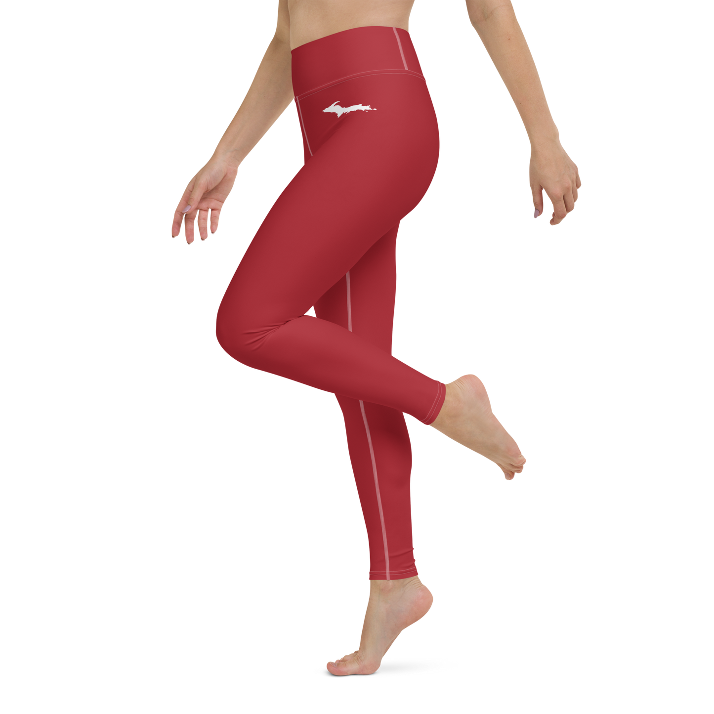 Michigan Upper Peninsula Yoga Leggings (w/ UP Outline) | Thimbleberry Red