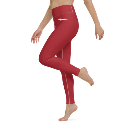 Michigan Upper Peninsula Yoga Leggings (w/ UP Outline) | Thimbleberry Red