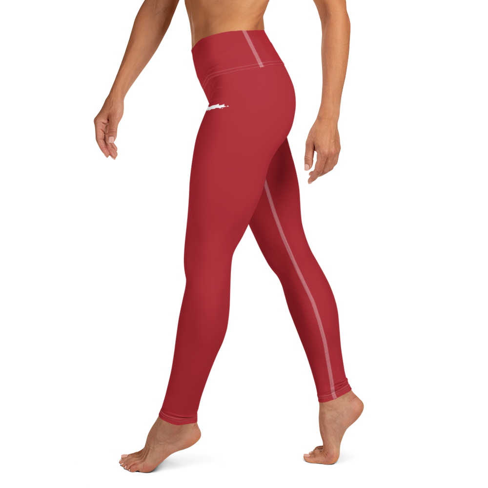 Michigan Upper Peninsula Yoga Leggings (w/ UP Outline) | Thimbleberry Red