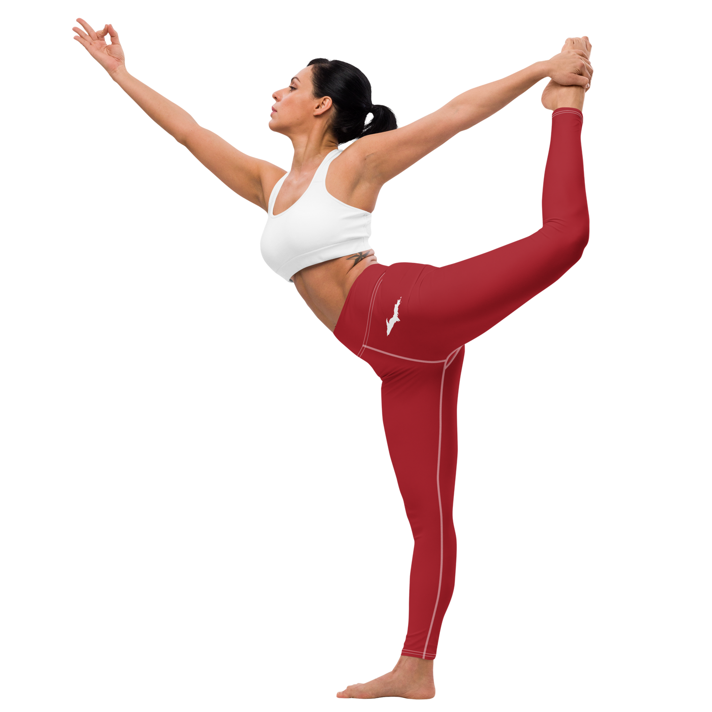 Michigan Upper Peninsula Yoga Leggings (w/ UP Outline) | Thimbleberry Red