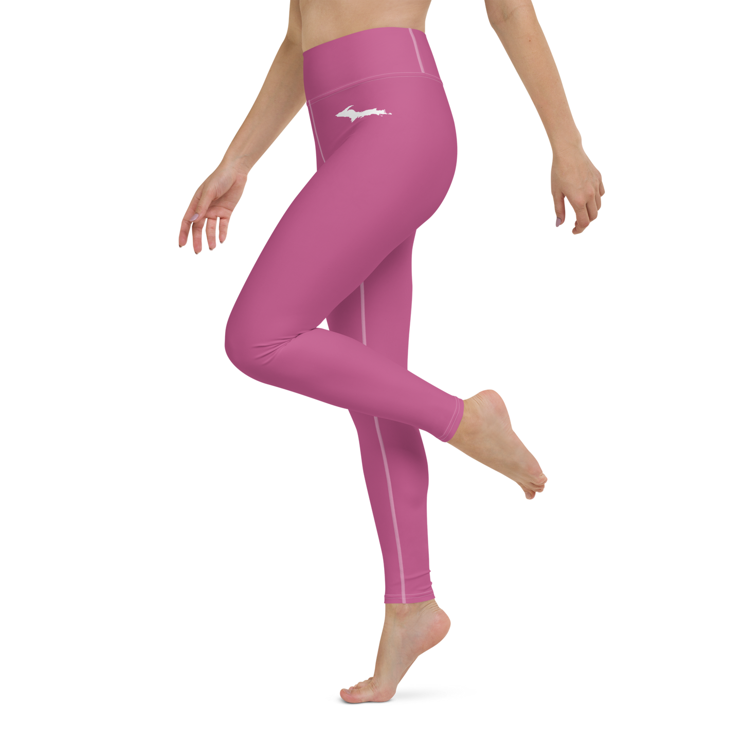 Michigan Upper Peninsula Yoga Leggings (w/ UP Outline) | Apple Blossom Pink