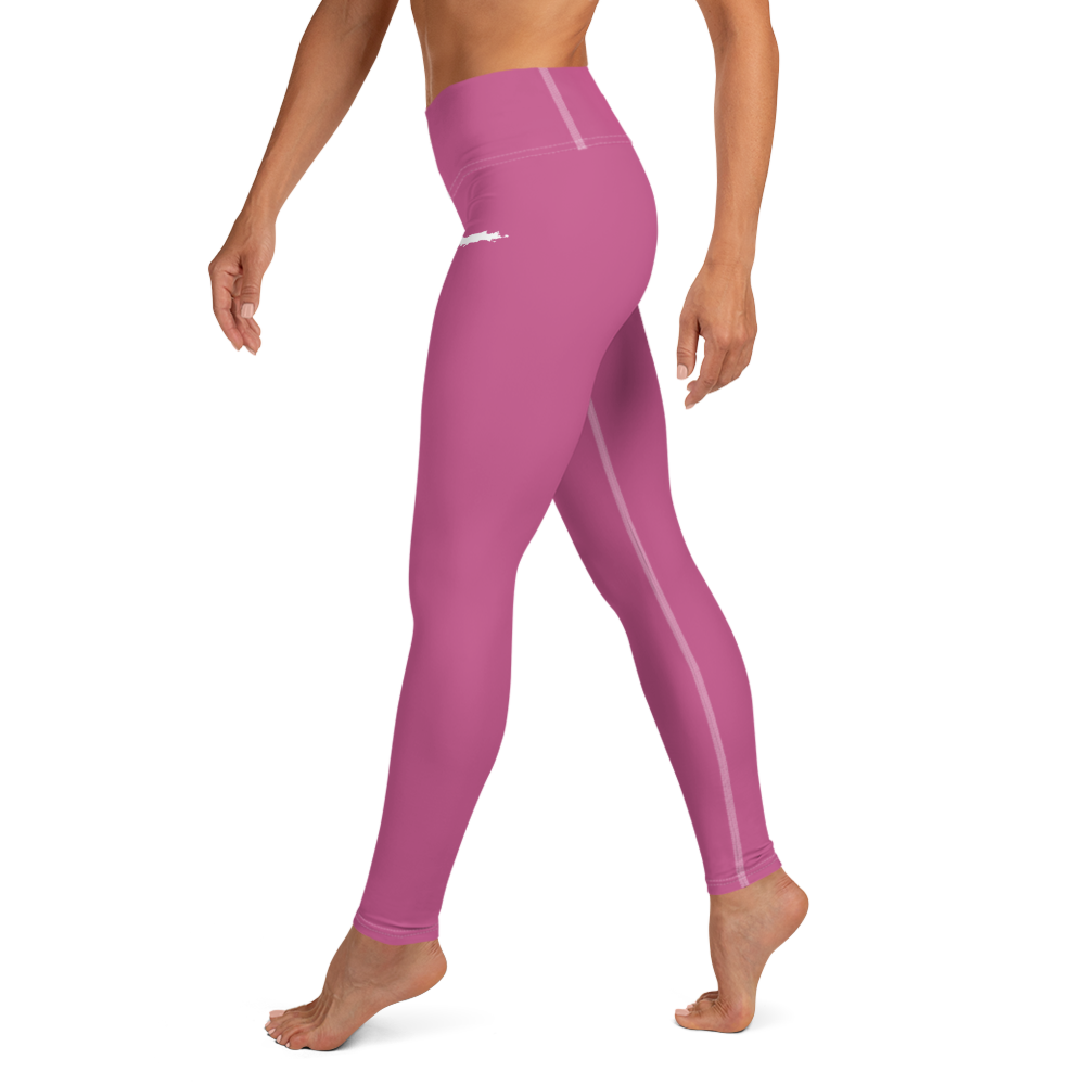 Michigan Upper Peninsula Yoga Leggings (w/ UP Outline) | Apple Blossom Pink