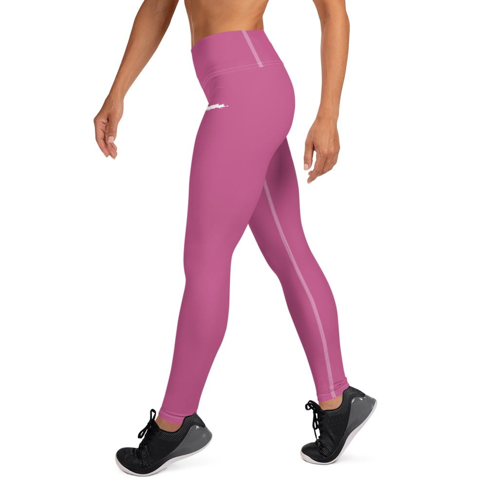 Michigan Upper Peninsula Yoga Leggings (w/ UP Outline) | Apple Blossom Pink