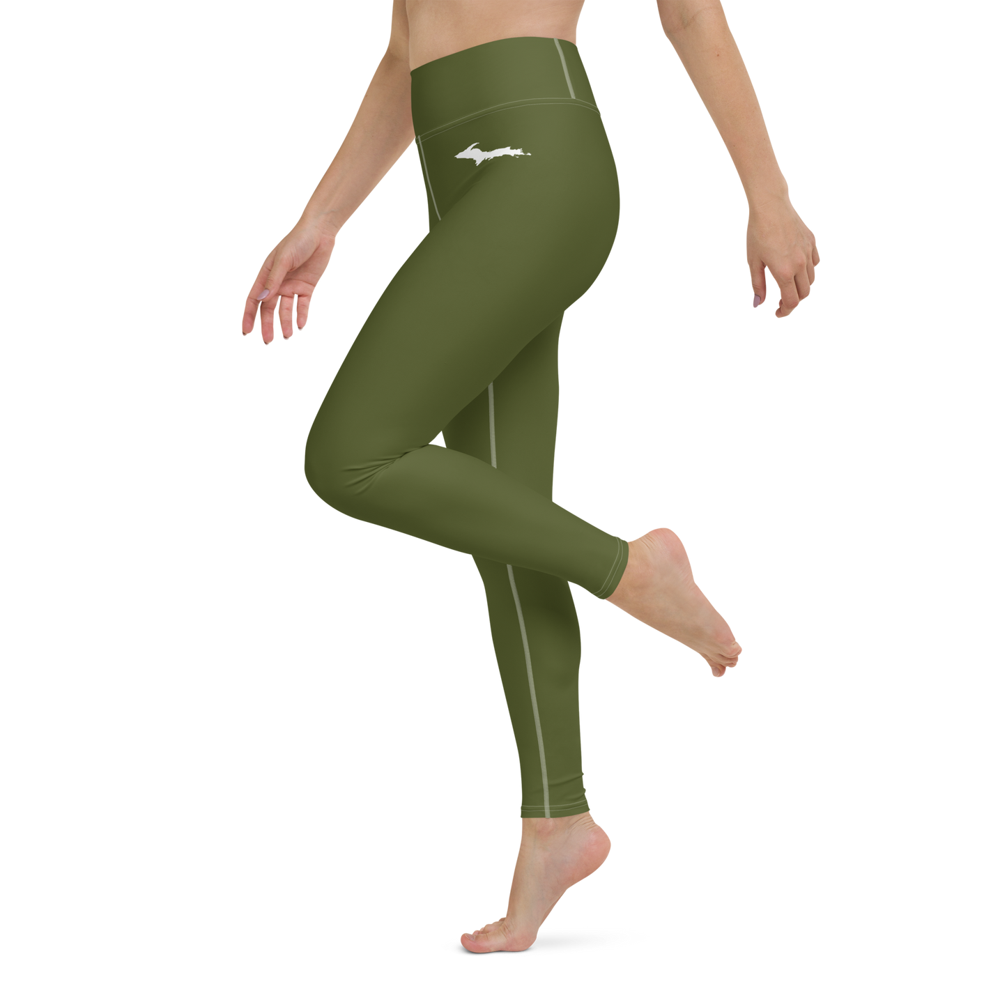 Michigan Upper Peninsula Yoga Leggings (w/ UP Outline) | Army Green