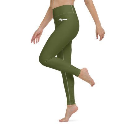 Michigan Upper Peninsula Yoga Leggings (w/ UP Outline) | Army Green