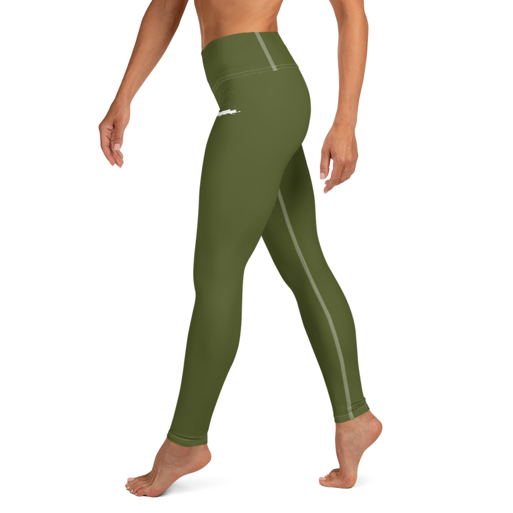 Michigan Upper Peninsula Yoga Leggings (w/ UP Outline) | Army Green