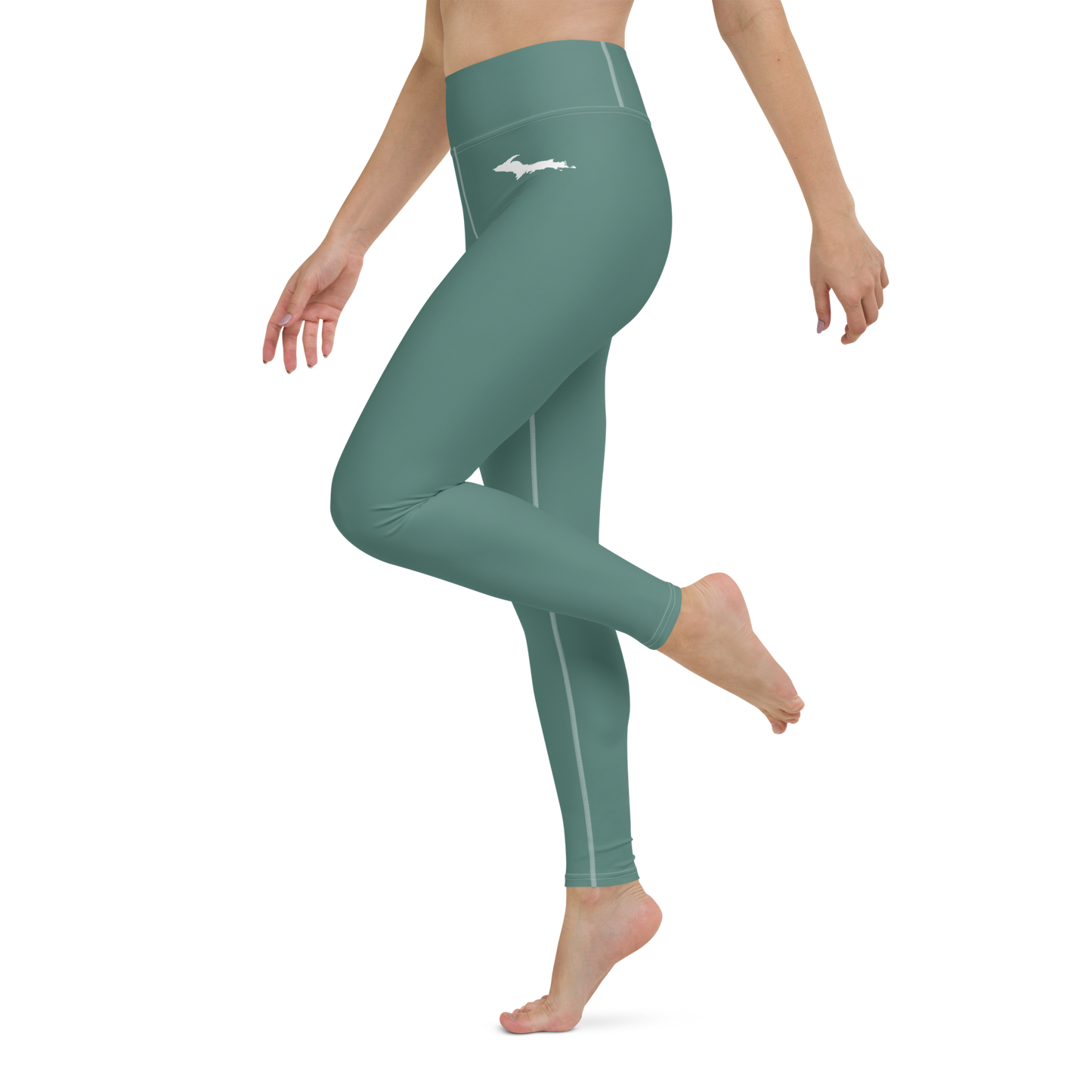 Michigan Upper Peninsula Yoga Leggings (w/ UP Outline) | Copper Green