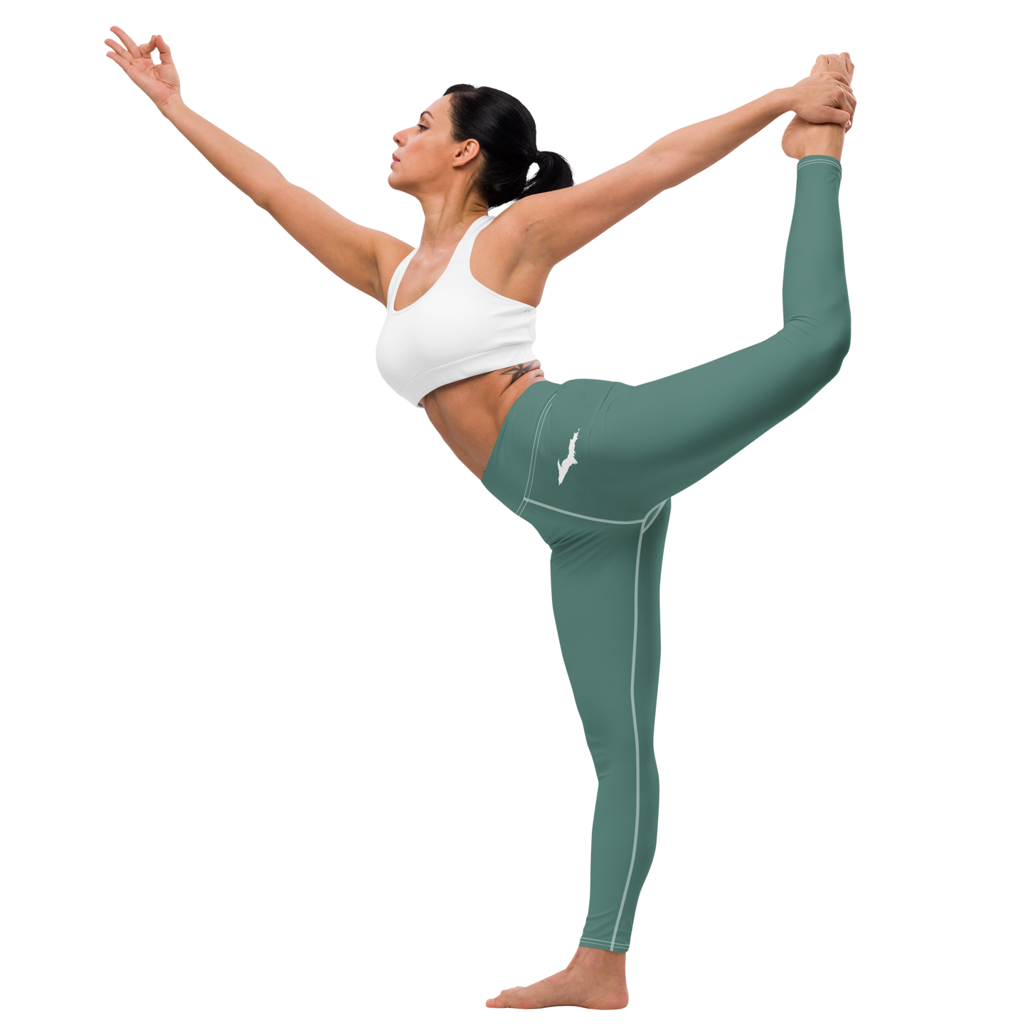 Michigan Upper Peninsula Yoga Leggings (w/ UP Outline) | Copper Green