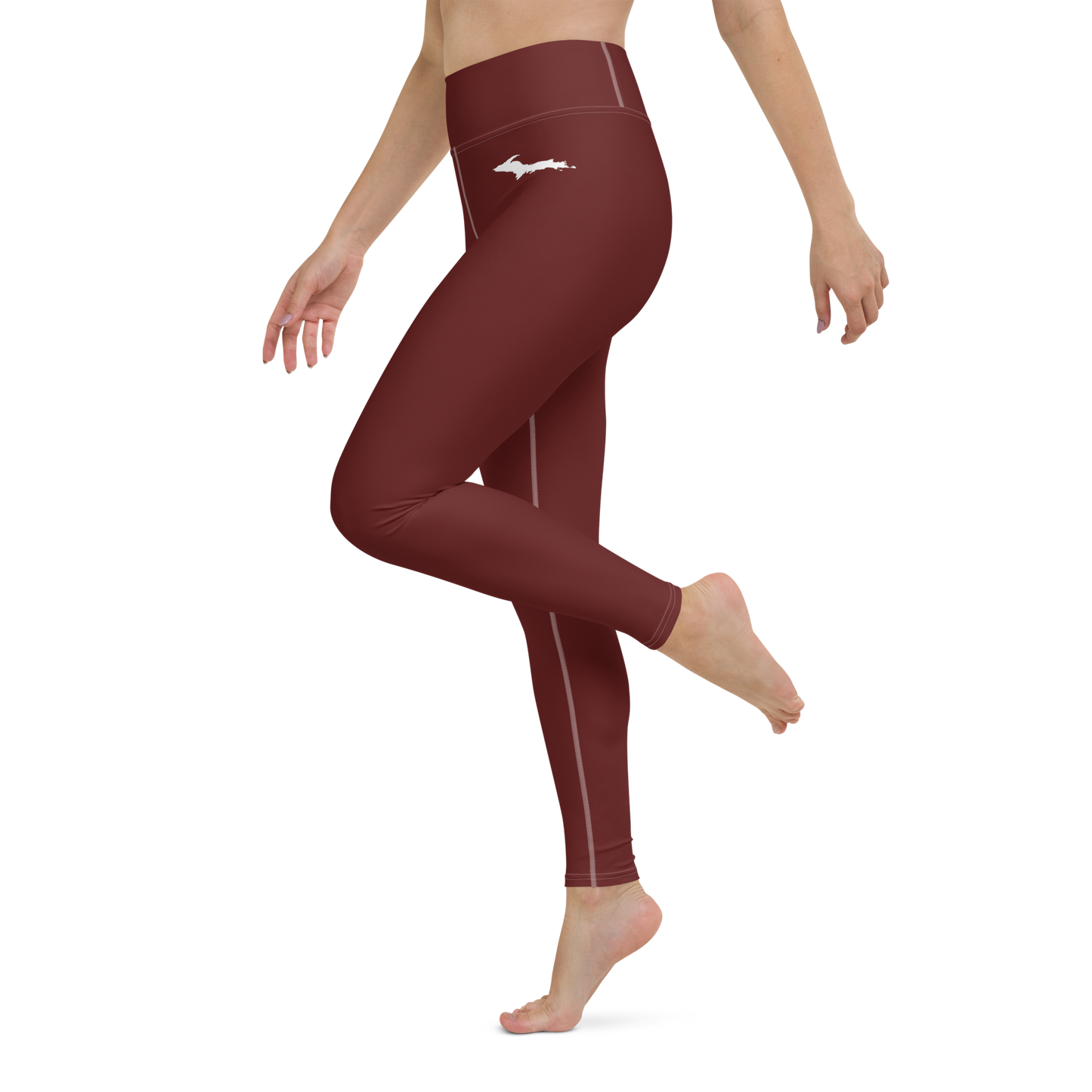 Michigan Upper Peninsula Yoga Leggings (w/ UP Outline) | Cherrywood Color