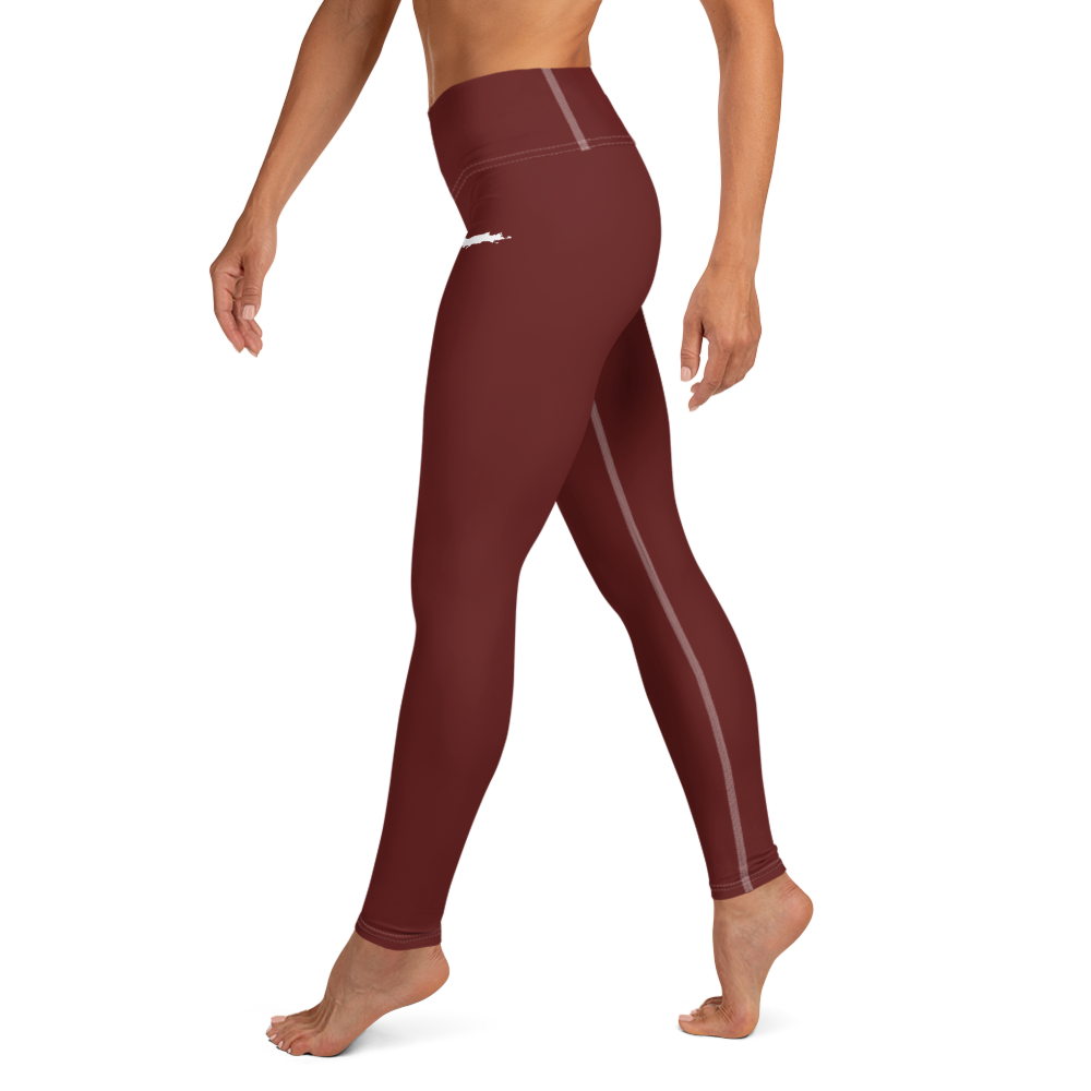 Michigan Upper Peninsula Yoga Leggings (w/ UP Outline) | Cherrywood Color