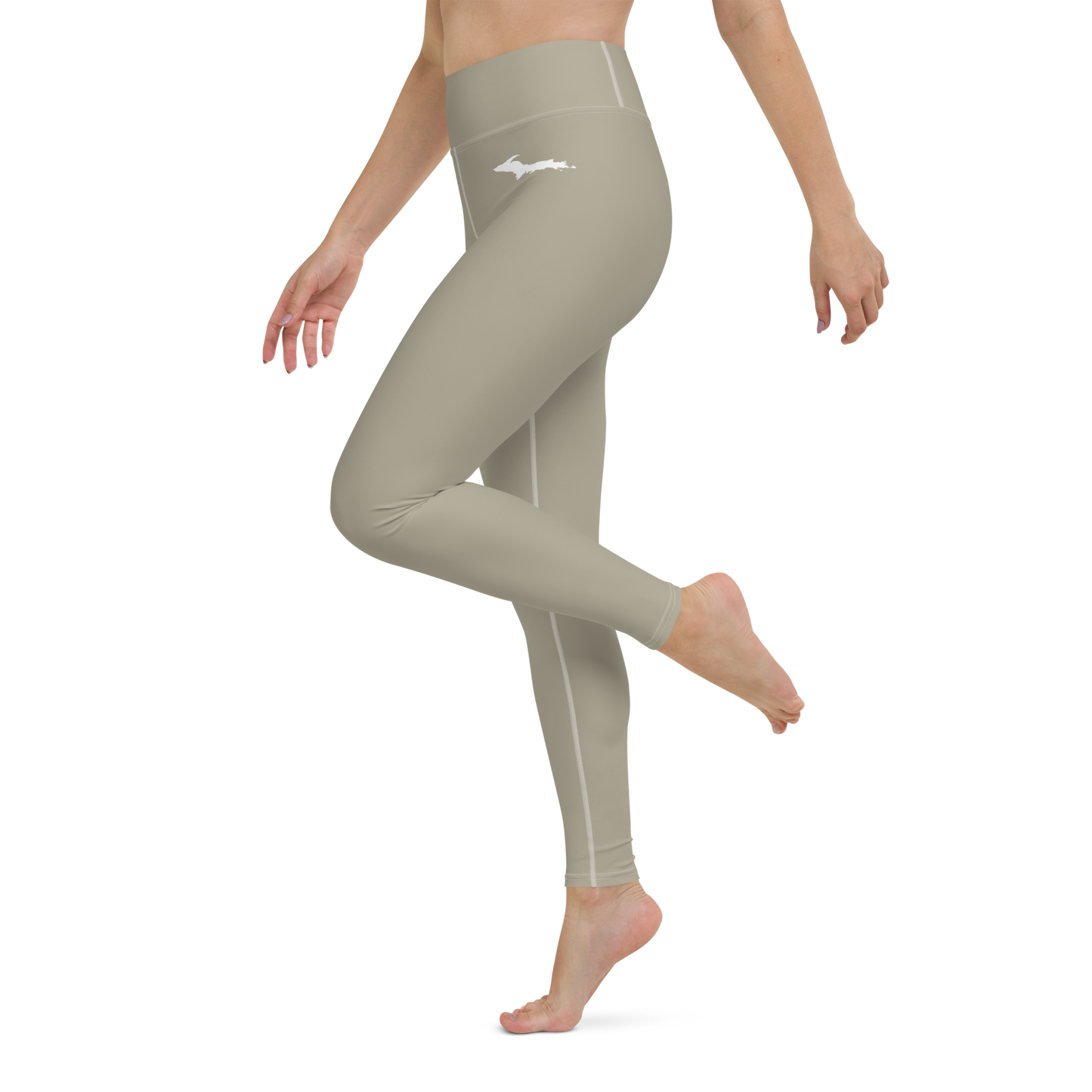 Michigan Upper Peninsula Yoga Leggings (w/ UP Outline) | Petoskey Stone Beige