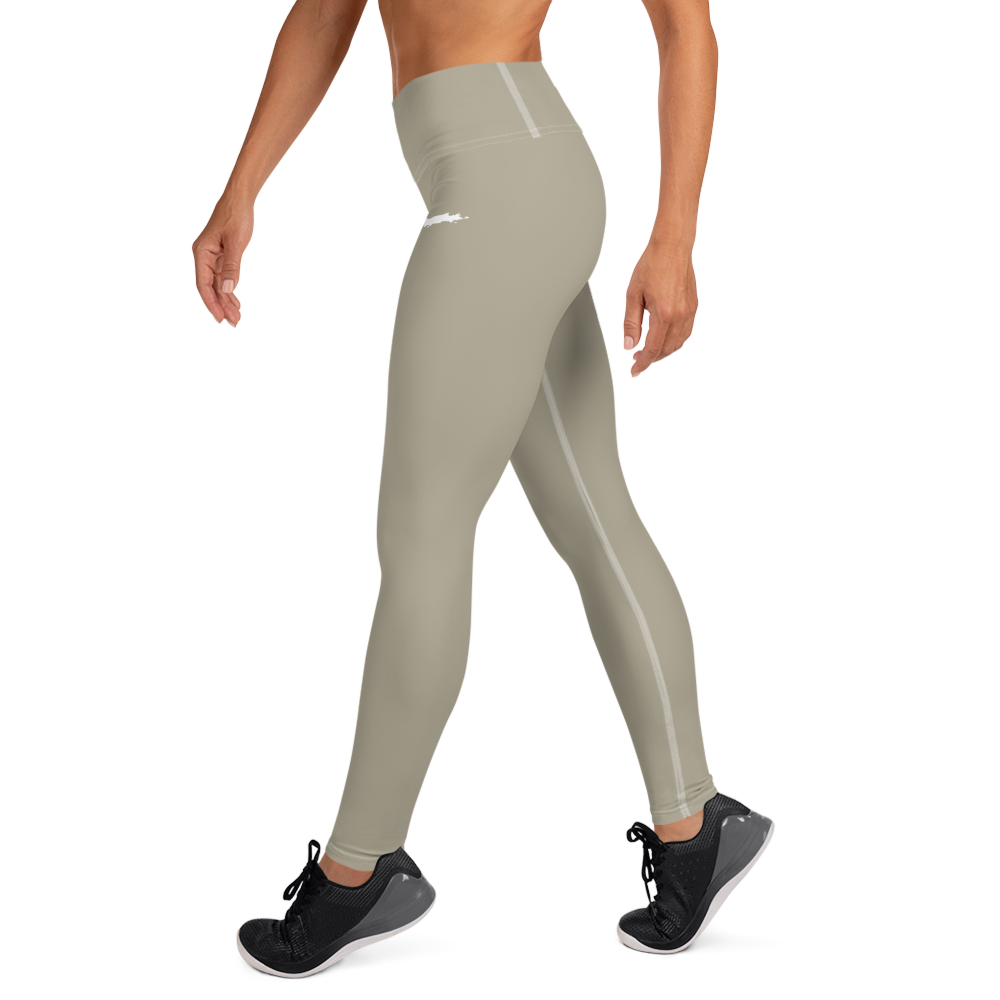 Michigan Upper Peninsula Yoga Leggings (w/ UP Outline) | Petoskey Stone Beige