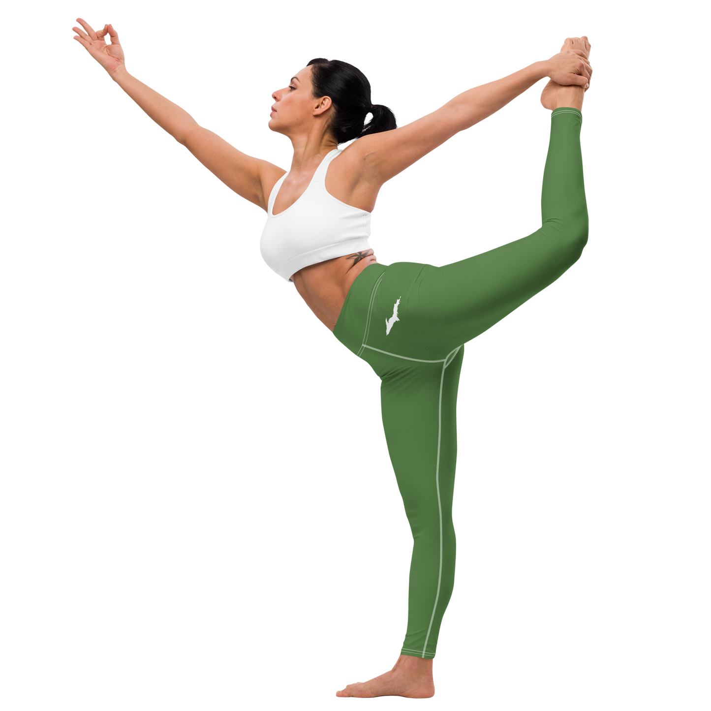 Michigan Upper Peninsula Yoga Leggings (w/ UP Outline) | Pine Green