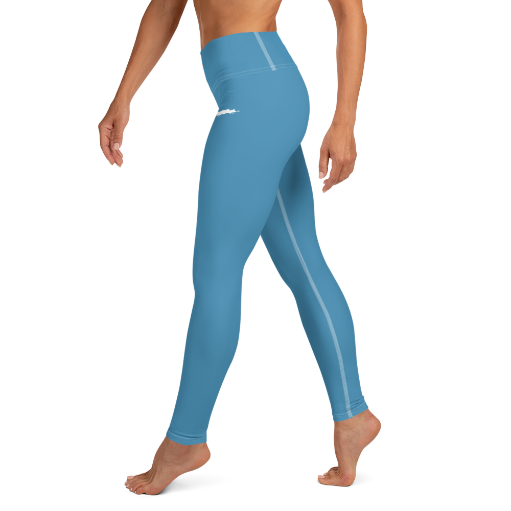 Michigan Upper Peninsula Yoga Leggings (w/ UP Outline) | Lake Michigan Blue