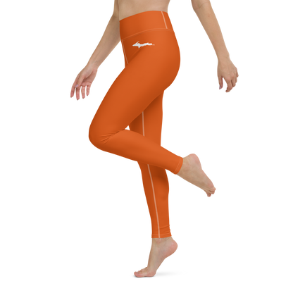 Michigan Upper Peninsula Yoga Leggings (w/ UP Outline) | Maple Leaf Orange