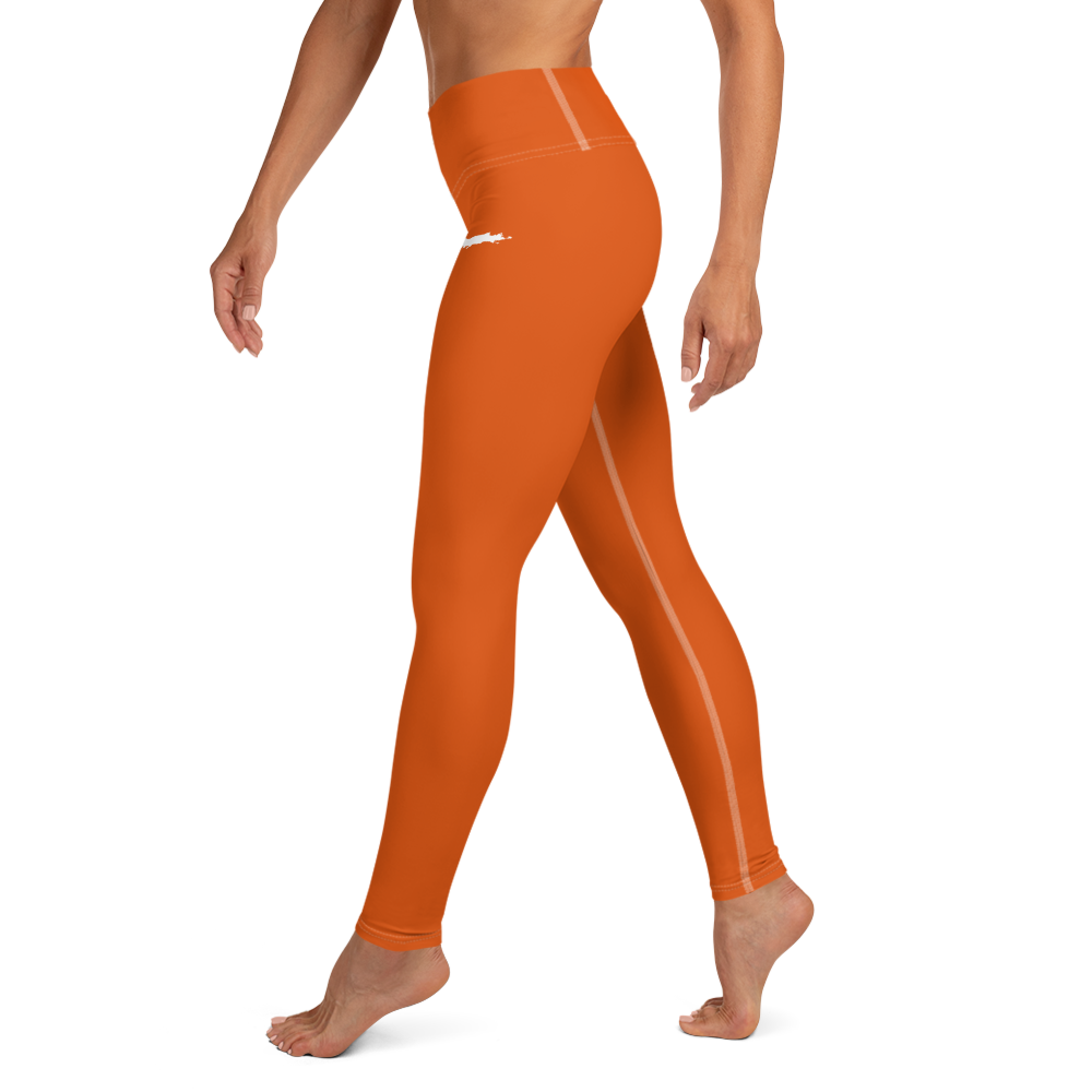 Michigan Upper Peninsula Yoga Leggings (w/ UP Outline) | Maple Leaf Orange