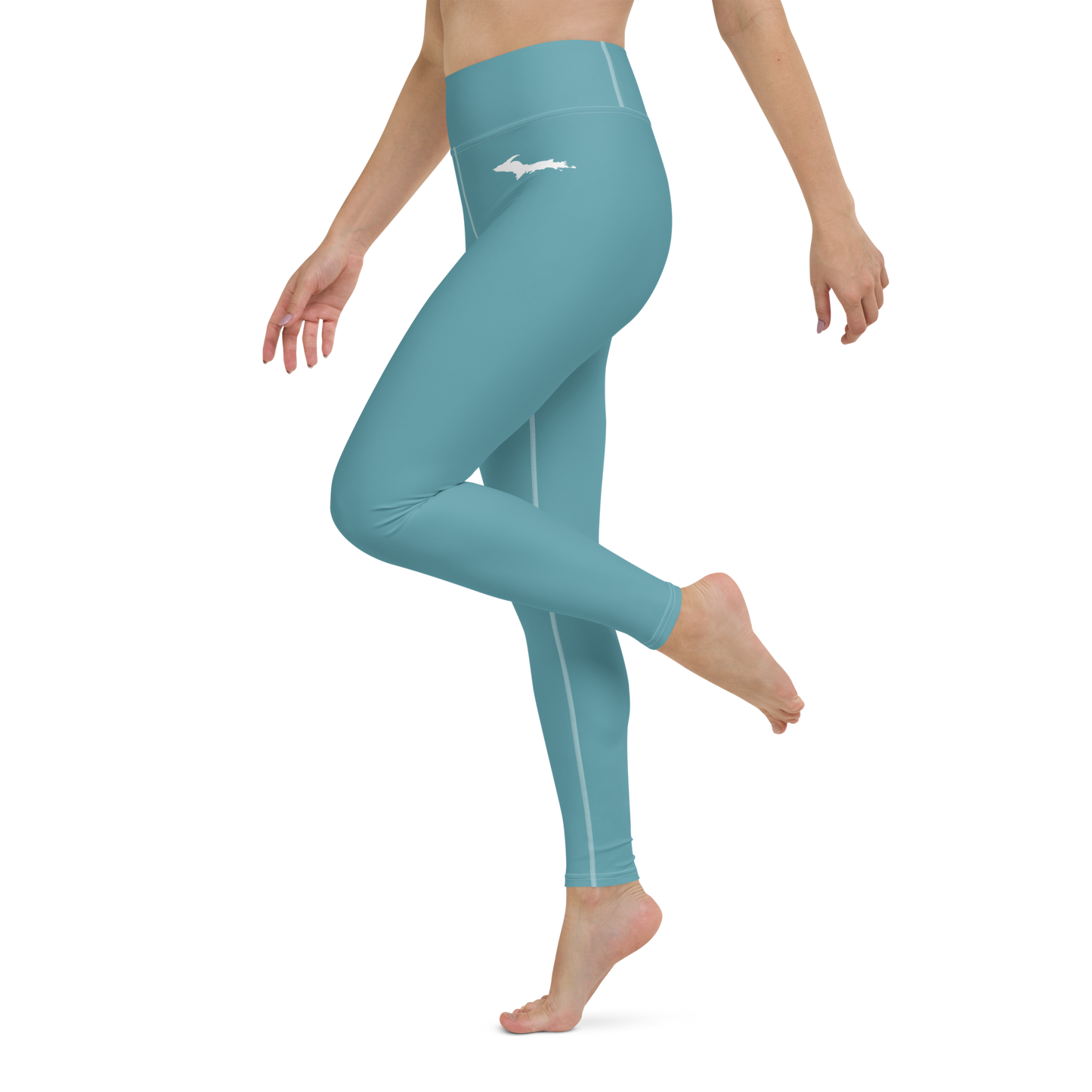 Michigan Upper Peninsula Yoga Leggings (w/ UP Outline) | Lake Huron Blue