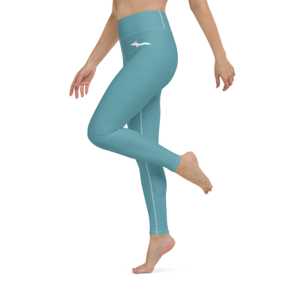 Michigan Upper Peninsula Yoga Leggings (w/ UP Outline) | Lake Huron Blue