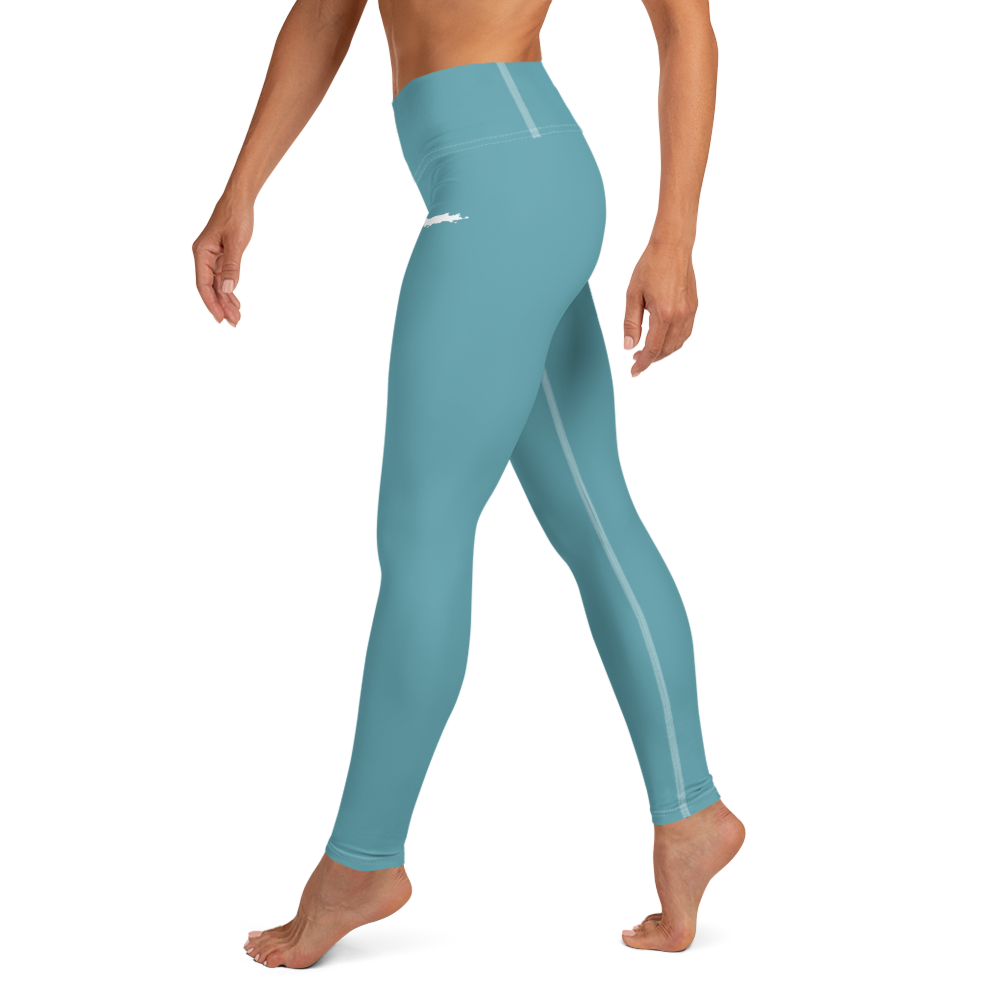 Michigan Upper Peninsula Yoga Leggings (w/ UP Outline) | Lake Huron Blue