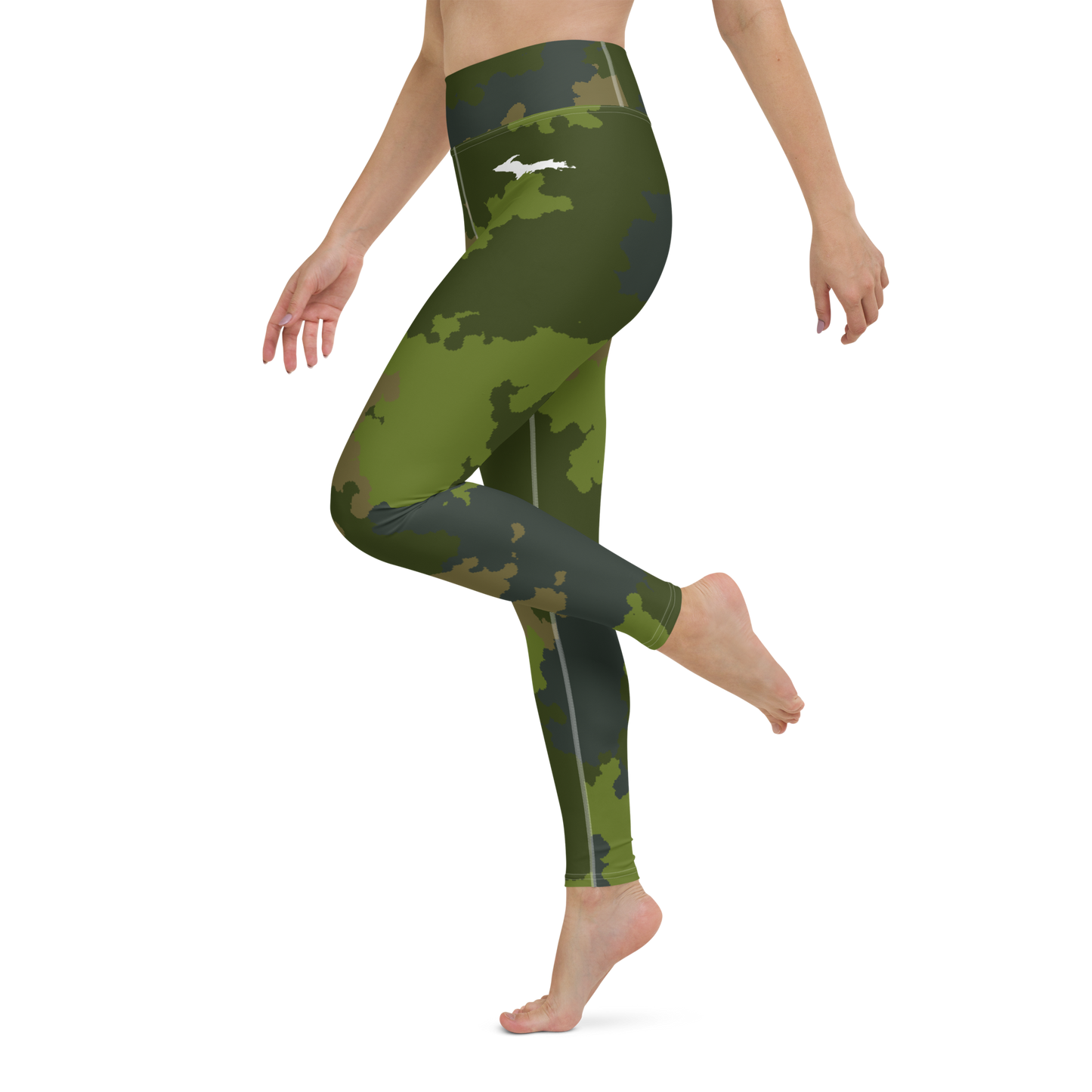 Michigan Upper Peninsula Yoga Leggings (w/ UP Outline) | Woodland Camo