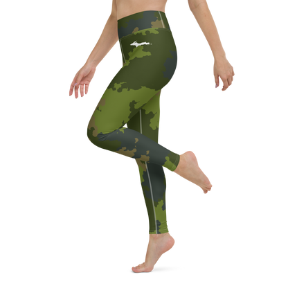 Michigan Upper Peninsula Yoga Leggings (w/ UP Outline) | Woodland Camo