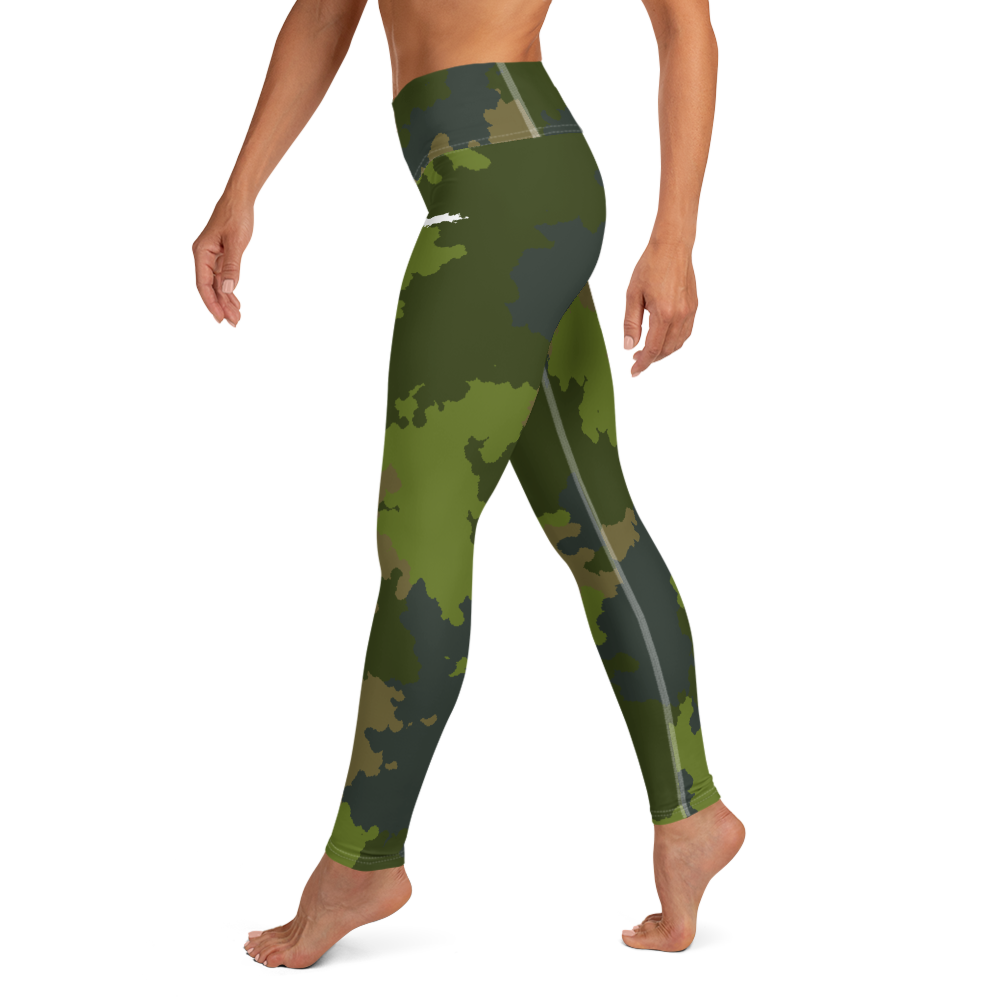 Michigan Upper Peninsula Yoga Leggings (w/ UP Outline) | Woodland Camo