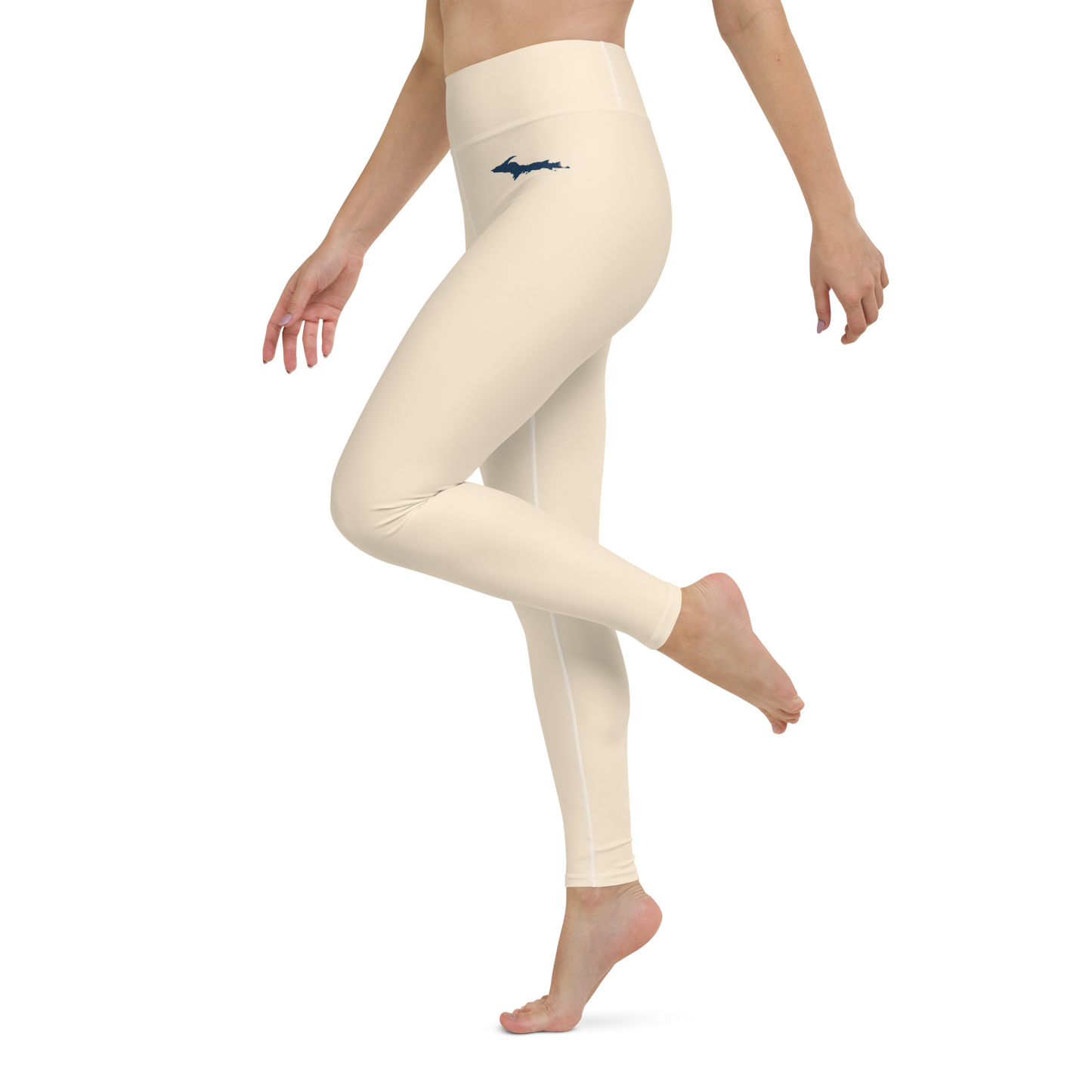 Michigan Upper Peninsula Yoga Leggings (w/ UP Outline) | Champagne White